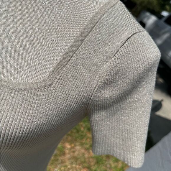 LOFT Beige & Gold Glitter Square Neck Knit Dressy Top - Picture 4 of 8